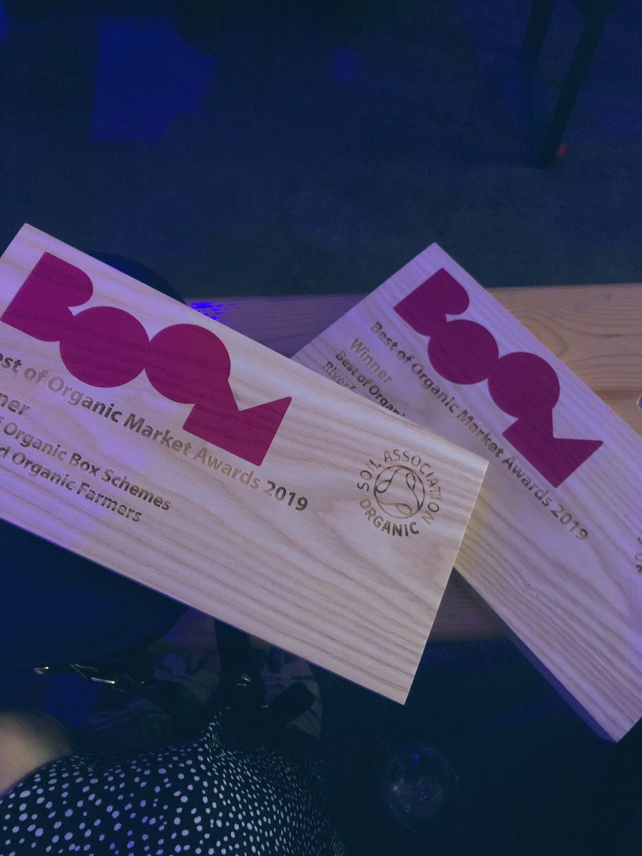 Riverford's tweet photo. We’re thrilled to be attending the #BOOMawards this evening with many other organic brands and are pleased to say we’ve walked away with Best of Organic Eating our for @RiverfordFK and our Organic Box Scheme. Thank you @SoilAssociation for having us! https://t.co/QU1I1cvYWu