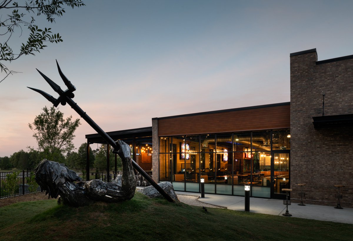 realarchinc's tweet photo. Mellow Mushroom in Brier Creek, NC is now open! This 7,000 sf freestanding restaurant takes visual cues and material forms from the Warehouse District in nearby Raleigh, NC and features an 25-foot-long statue of Poseidon in its back yard. https://t.co/goU7truBGE   #restaurants https://t.co/LWINJvQFCK