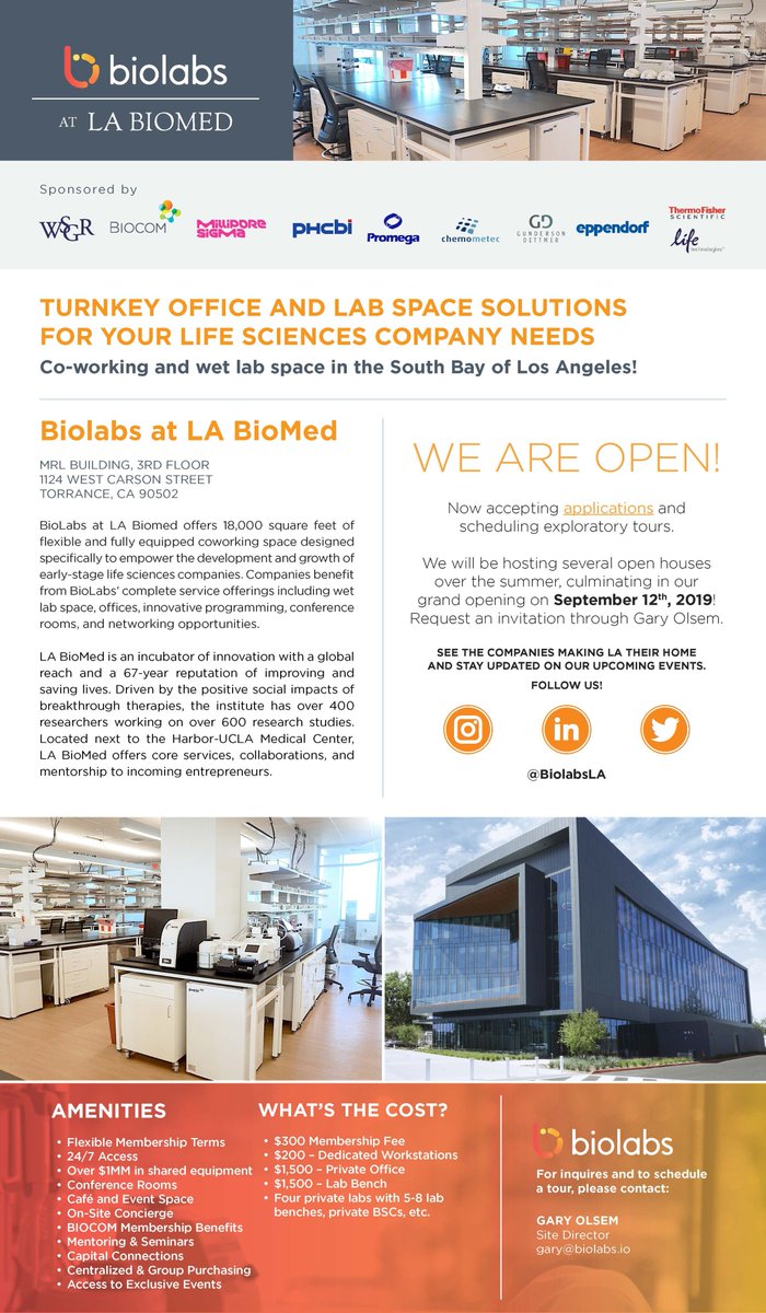 BiolabsLA's tweet photo. #BioLabsLA is #Officially #Open! #WetLab #incubator #Lifescience #Innovation #BioMed #LA #Announcment #BioLabs #UCLA #Harbor #Medical #Pharmaceutical #Hashtag #science https://t.co/WwOS6vIe98
