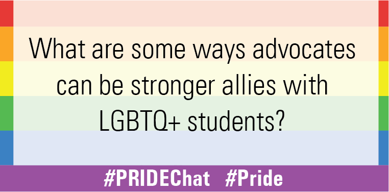 EdTrust's tweet photo. Q4: What are some ways advocates can be stronger allies with LGBTQ+ students? #PRIDEChat #Pride https://t.co/zGRqSebSEe
