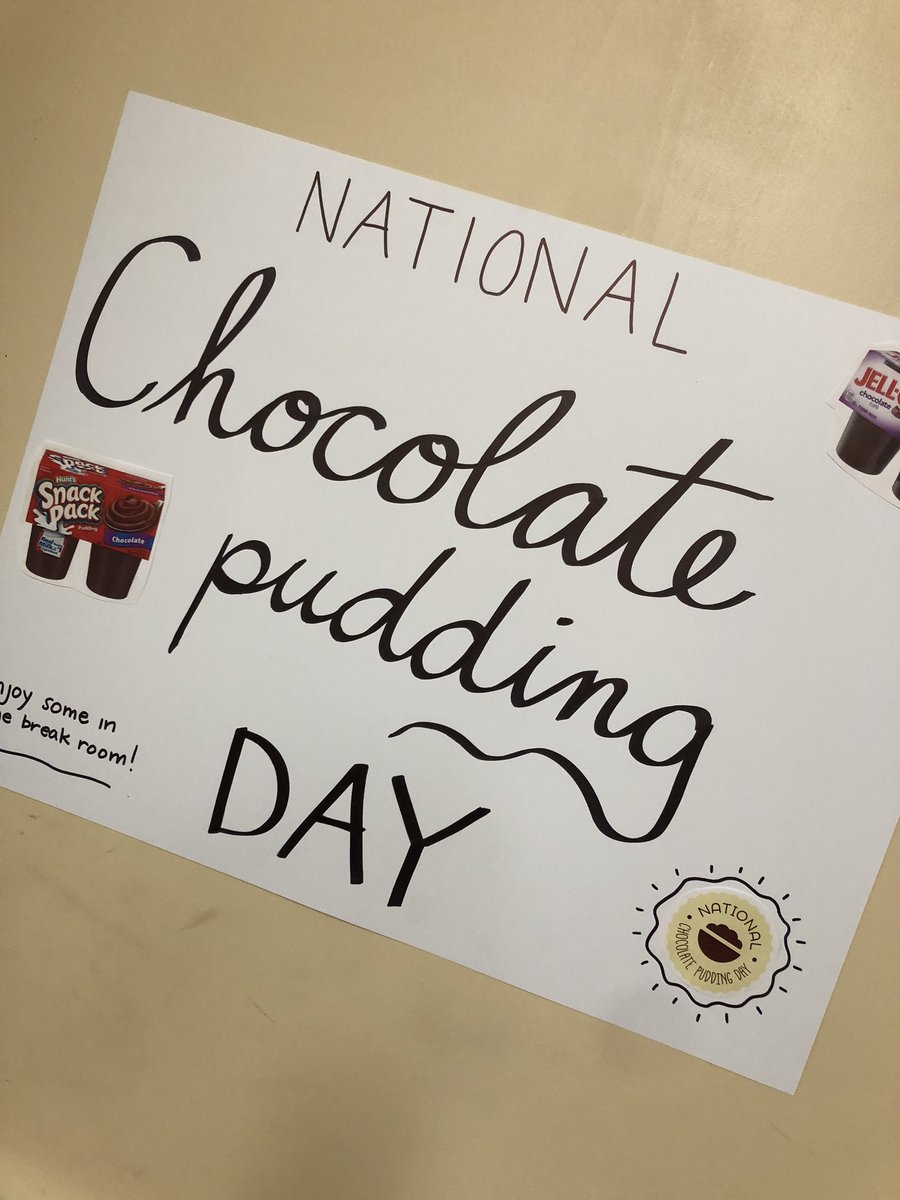 Hey guess what! It’s national chocolate pudding day. 🎉 come celebrate with us in the break room today! <a href="/THDWhiteLake/">THD White Lake</a>  <a href="/AndrewAbrahams8/">Andrew Abrahamson</a> <a href="/Rick_Adcock/">Richard Adcock</a> @dennissanders13 <a href="/McFarrenGary/">Gary McFarren</a>