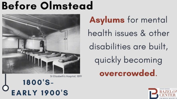 BazelonCenter's tweet image. What was life like for people with disabilities before Olmstead? We’ve created some graphics to explain how Olmstead came to be and what it has become today. #Olmstead