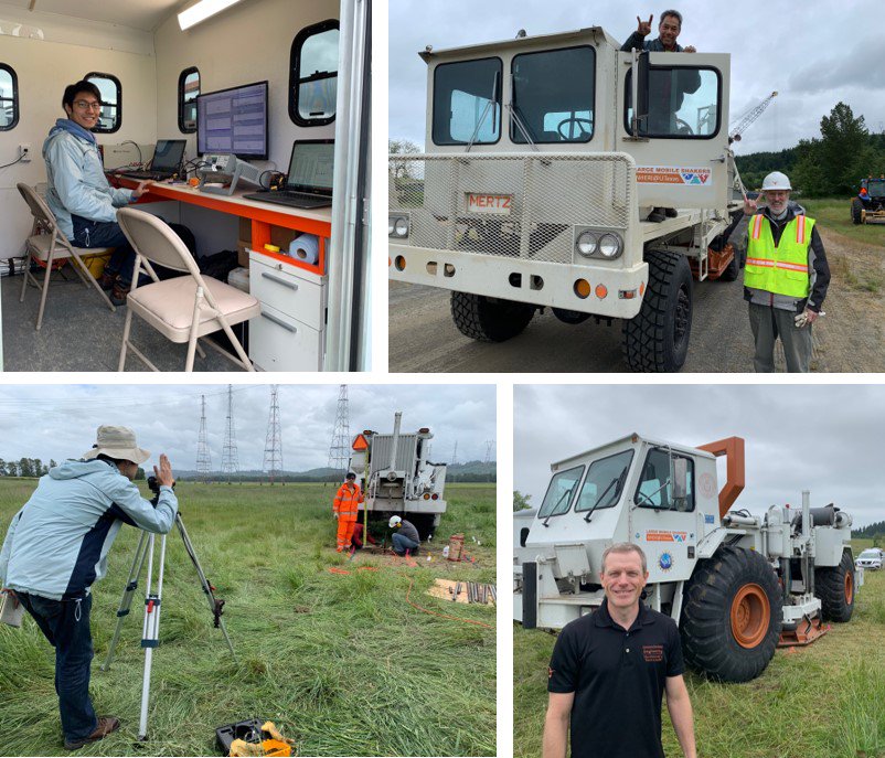 UTmobileShakers's tweet photo. T-Rex, Rattler, and the gang doing in-situ liquefaction tests in the PNW. Reaching larger soil shear strains by working (&amp; shaking) together! w/ Drs. Armin Stuedlein &amp; @TMatthewEvans of @OregonStateCCE  and Drs. Ken Stokoe &amp; Brady Cox of @ut_caee https://t.co/xnPjs34MnZ