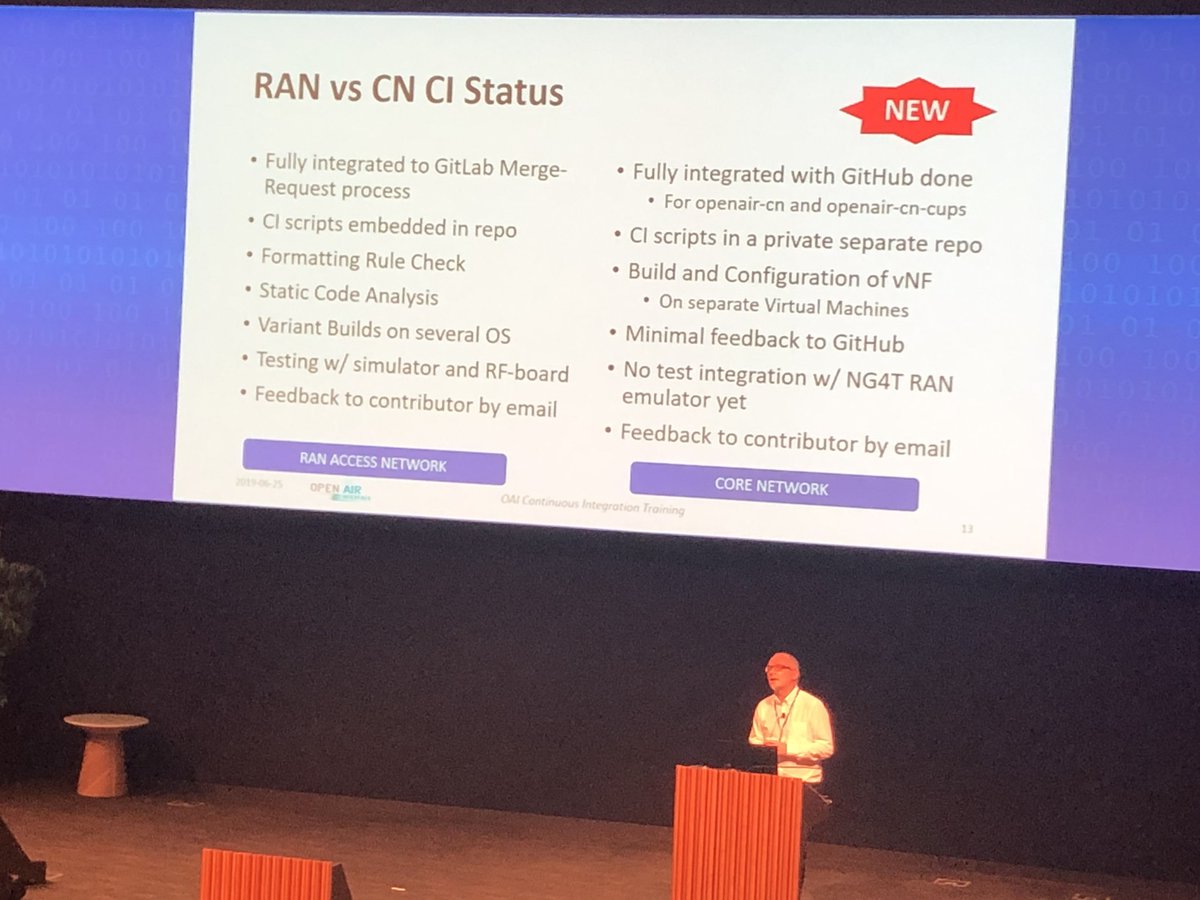 osalliance5g's tweet image. Raphael Defosseux of the OPENAIRINTERFACE SOFTWARE ALLIANCE at the First OpenAirInterface North America Workshop presents the #OPENAIRINTERFACE CI/CD framework in the Training Session in Hamming Innovation Hall @BellLabs