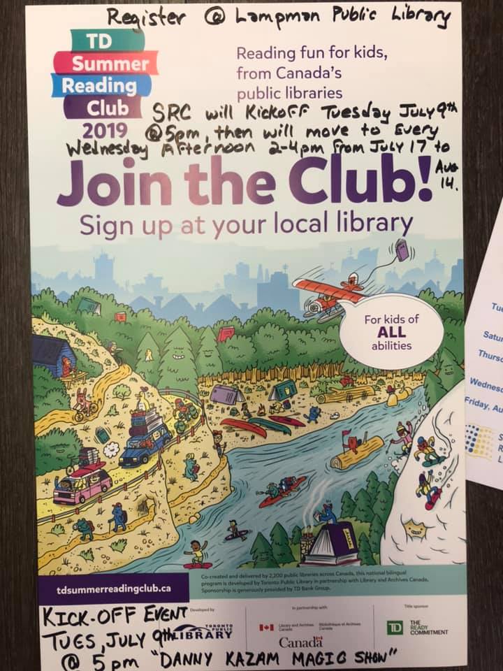 LampmanLibrary's tweet photo. Super happy to announce our Kickoff to the TD Summer Reading Club is an event with "The Danny Kazam Magic Show" here at the Lampman Library on Tuesday, July 9th at 5pm.  After that, the SRC will be held every Wednesday Afternoon from 2 - 4 pm (July 17-Aug 14)! #SummerReadingClub https://t.co/B8zaE3Vuub