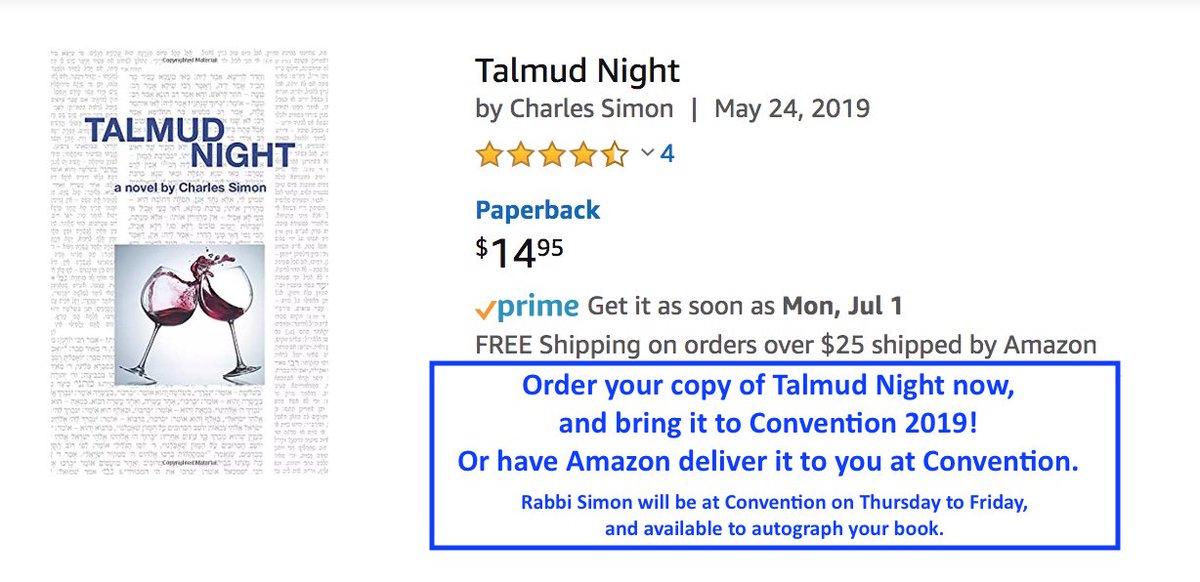 FJMC_HQ's tweet image. Coming to #FJMC2019 Convention in #Toronto? Talmud Night is Rabbi Charles Simon’s First Novel. Order your copy of Talmud Night on Amazon now, bring or ship it to #FJMC2019 for Rabbi Simon to autograph for you! He will be there Thurs &amp;amp; Friday. amazon.com/Talmud-Night-C…
