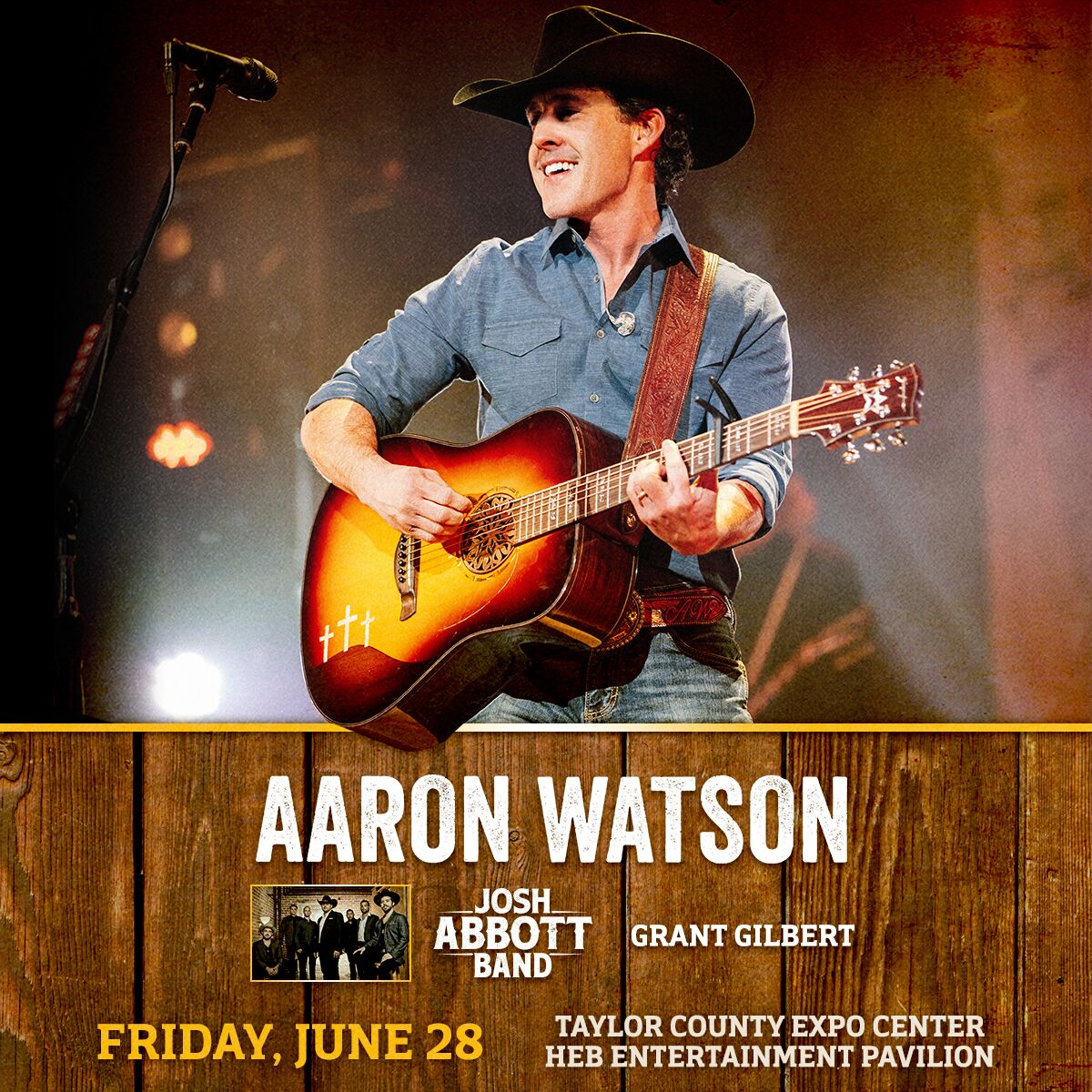 Don't miss Aaron Watson and Josh Abbott band this Friday, June 28 at the Taylor County Expo Center Outdoor Entertainment Pavilion. Tickets are still available online, please use the link below to purchase your tickets today! 
taylorcountyexpocenter.com/p/tickets--dea…