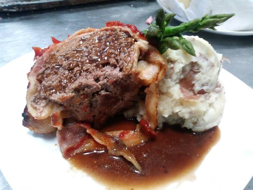Meatloaf Dinner Special. With or without Bacon. $12.95 served with soup or salad.

On special every Wednesday and Thursday night!