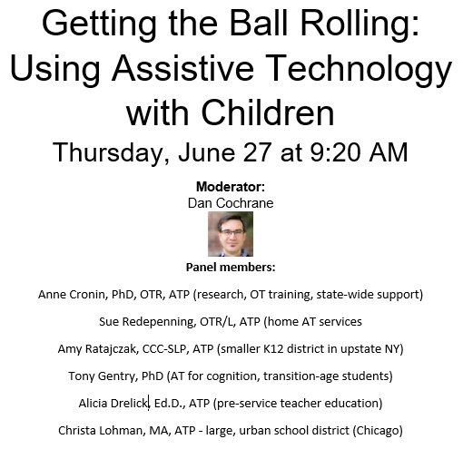 RESNAorg's tweet photo. TOMORROW AT 9:20 AM, @RESNAOrg is leading a panel discussion in Hall A, "Getting the Ball Rolling: Using Assistive Technology with Children" at #RehabWeek2019 

https://t.co/csBCaxj4T9 https://t.co/WJSgIyt63H