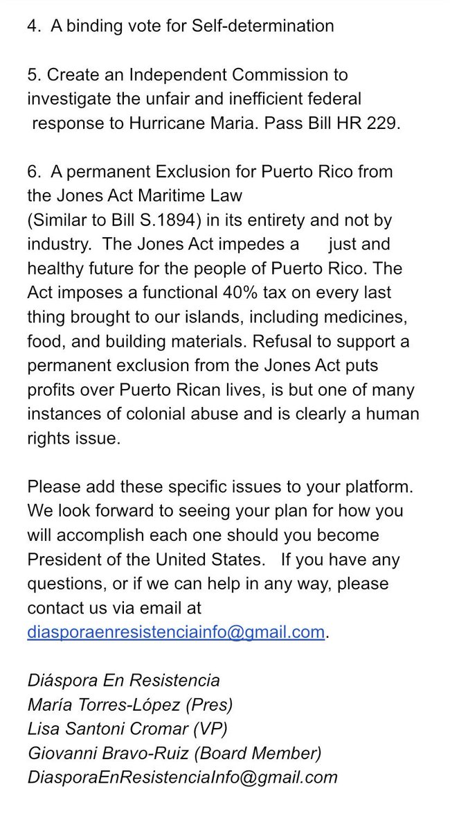 diasporaresiste's tweet photo. We sent this message directly to each candidate. Some campaigns have already responded; we see you! Those who haven’t we also see you! @BetoORourke
#ShowUsYourPRPolicy #PRDiasporaIsWatching #PRisWatching https://t.co/m0KLhlRKyv