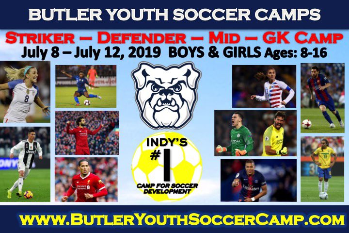 Butler Youth Soccer Camps... There’s still time to register for their 
Striker - Defender - Mid - GK Camp

All information can be found on our website below:

butleryouthsoccercamp.com