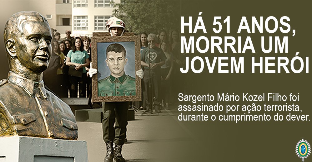 exercitooficial's tweet image. Hoje, gostaríamos de prestar justa homenagem ao Sargento Kozel, um herói que nos deixou há 51 anos, vítima de ataque terrorista. Desejamos, assim, fortalecer o princípio constitucional de repúdio ao terrorismo.
eb.mil.br/web/noticias/a…