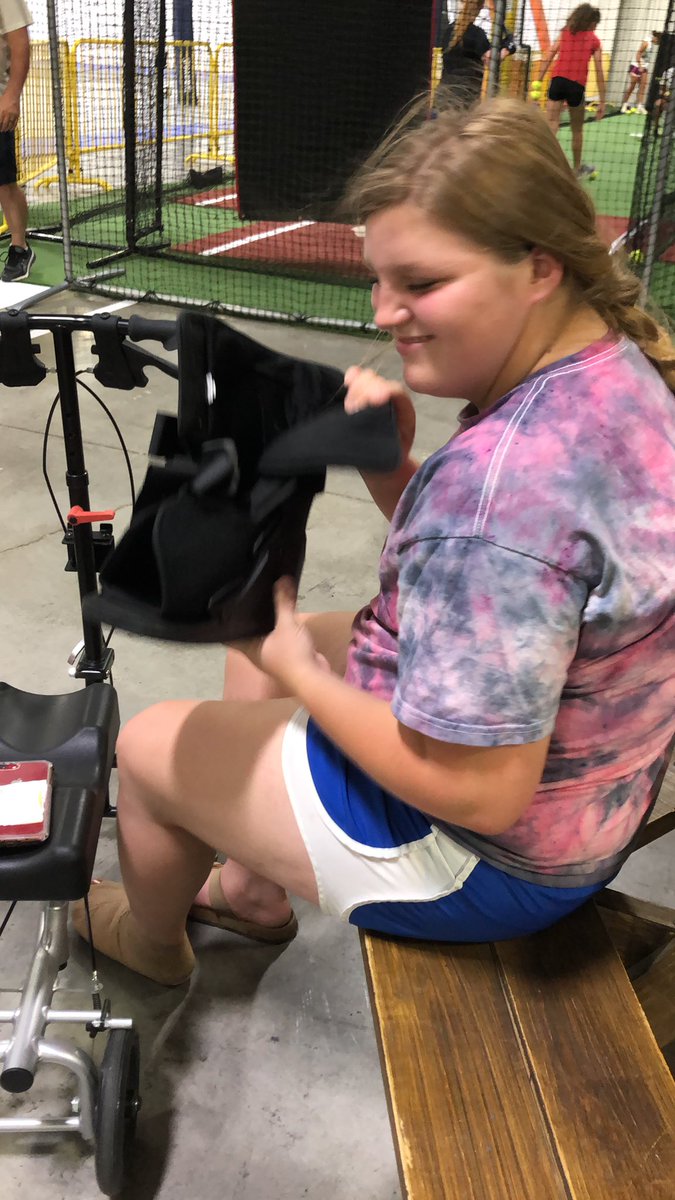 Ashley is trying to get rid of her boot. #nosoftbalife #trampolinelife # whydidntilistentomom