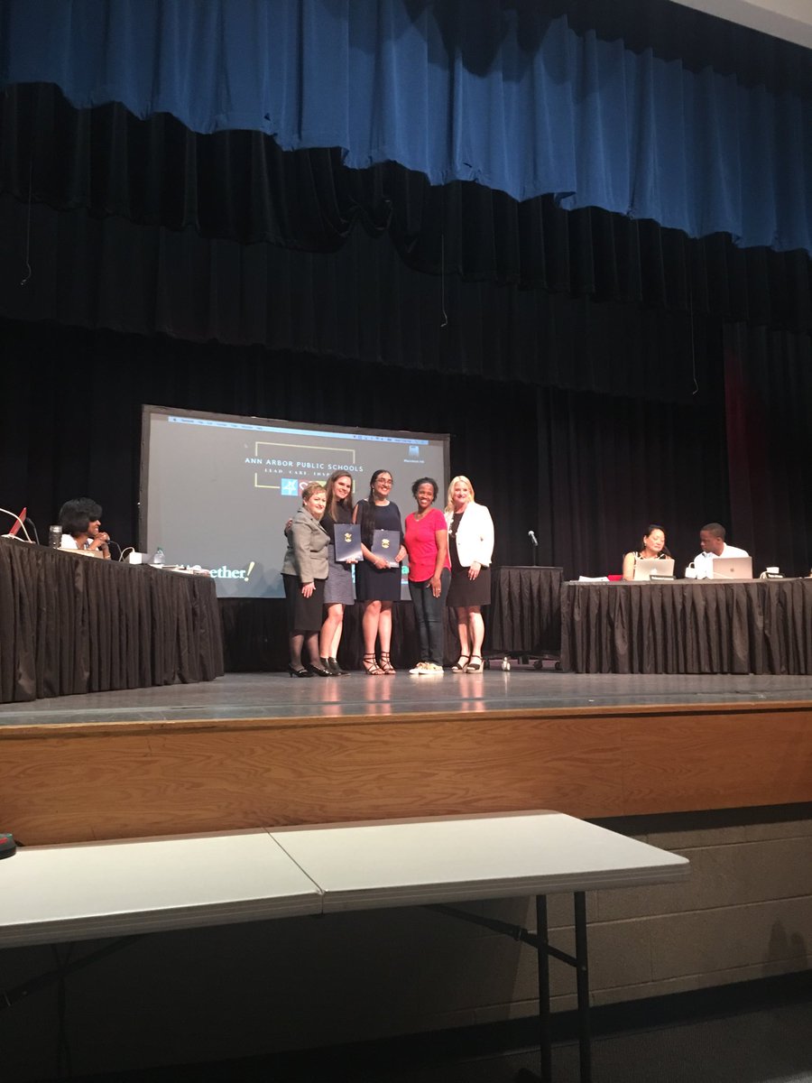 FredKleinAAEA's tweet photo. Rep Warren presenting her scholarships to two AAPS seniors at tonight’s BoE meeting https://t.co/vcMjdlg00E