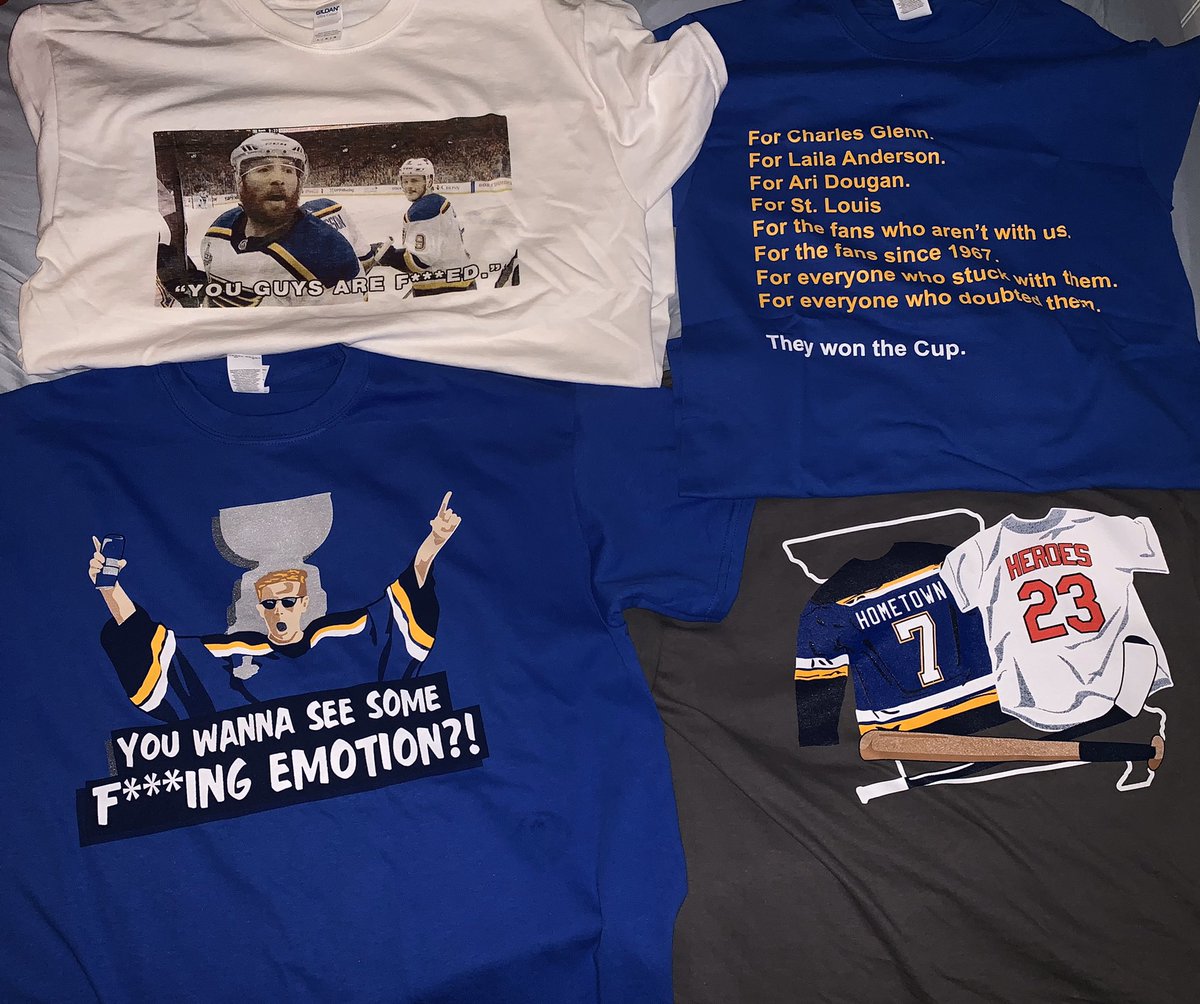 STLSprtsCntrl's tweet photo. GIVEAWAY:

To help move some inventory, I will be giving away FIVE free t-shirts to people who:

1. Retweet this tweet
2. Follow me

If you don’t want to risk it, purchase the shirt, and if you win you’ll get it fully refunded. LGB! #STLBlues 

Purchase: https://t.co/TtpzKbv9As https://t.co/fDv8kpxvLS