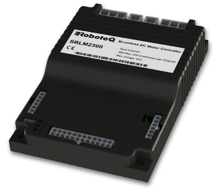 SBLM2360 Mid-Power Dual Channel Controller: Palm-sized &amp; capable of driving 2 brushless motors at up to 30A each &amp; 60V. Supports STO &amp; uses quick connect/disconnect Molex-type connectors for I/O, sensors &amp; motor connections. bit.ly/sblm2360
#roboteq #robotics #engineering