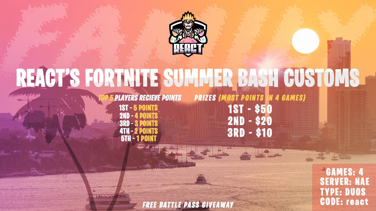 xlxTAZxlx's tweet photo. Who’s coming out tonight to the @ReacTGamingGG Summer Bash???
Duos customs.
Cash Prizes.
Free entry.
Do you have what it takes to bring home this money?
See you tonight at 9:00pm EST at https://t.co/7DuLbzShRh … …
#ReacTTFUP #ReacTOnTop #ReacTion #ReacTGaming https://t.co/lPFe8WM4HW