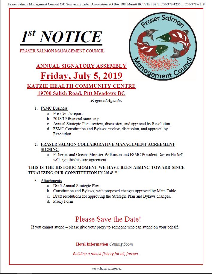 The FSMC Annual Assembly is on July 5th in Katzie!!