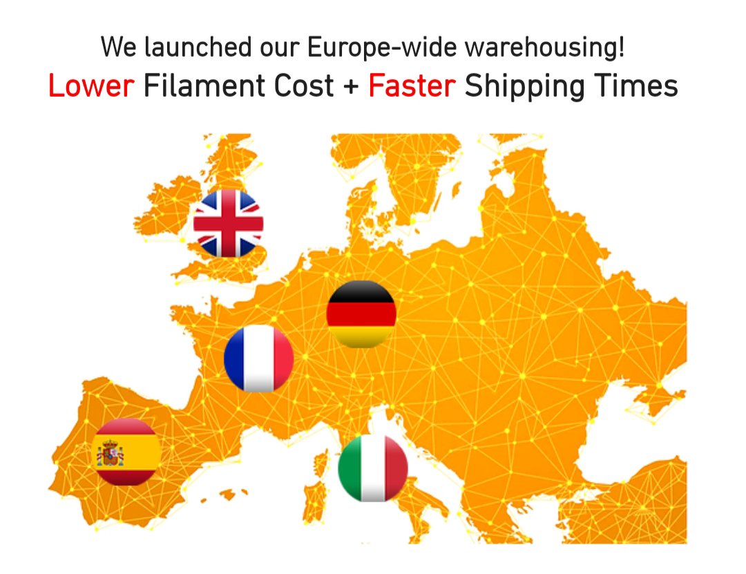 We launched our Europe-wide warehousing (before: only DE). LOWER Filament prices + FASTER shipping times for all UK, IT, FR and ES Amazon. Get 10% off your next order on ANY products: winrobotics.eu/europe #3Dprinting #Filament