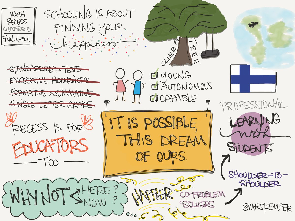 maryekemper's tweet image. You may say that I am a dreamer, but I’m not the only one... sharing my sketchnotes of Chapter 5: Finn-N-Fun. #MathRecessChat