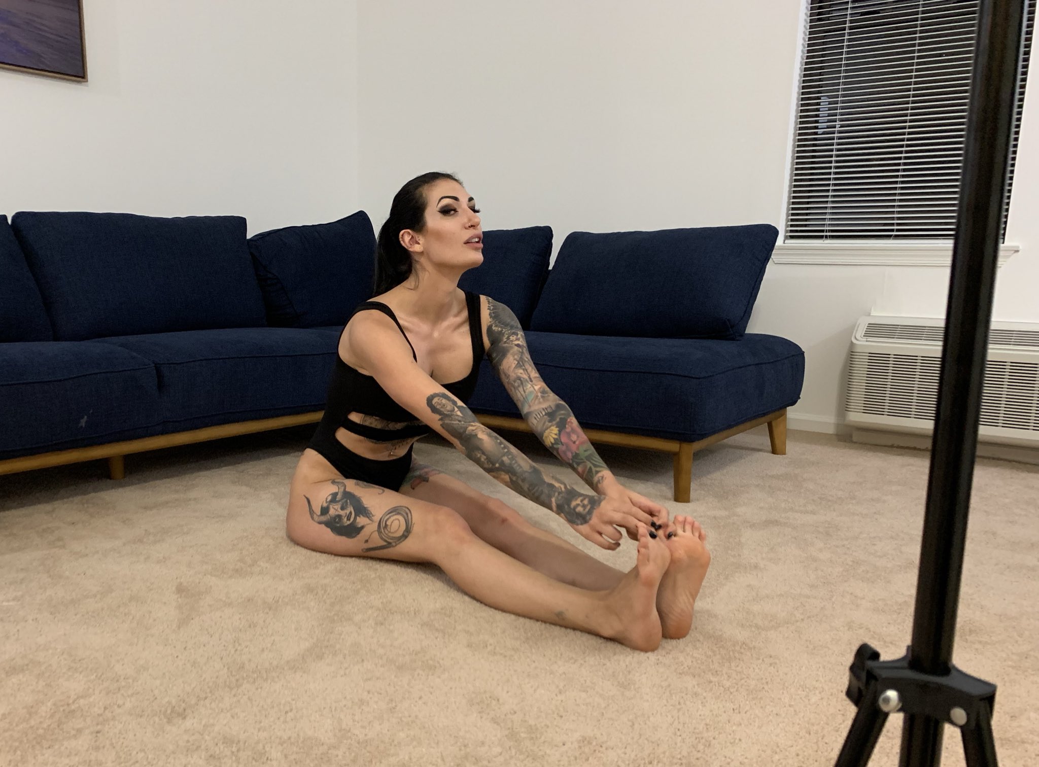 “Stretching before my wrestling/scissoring shoot with @PhillyFemdom13 &...