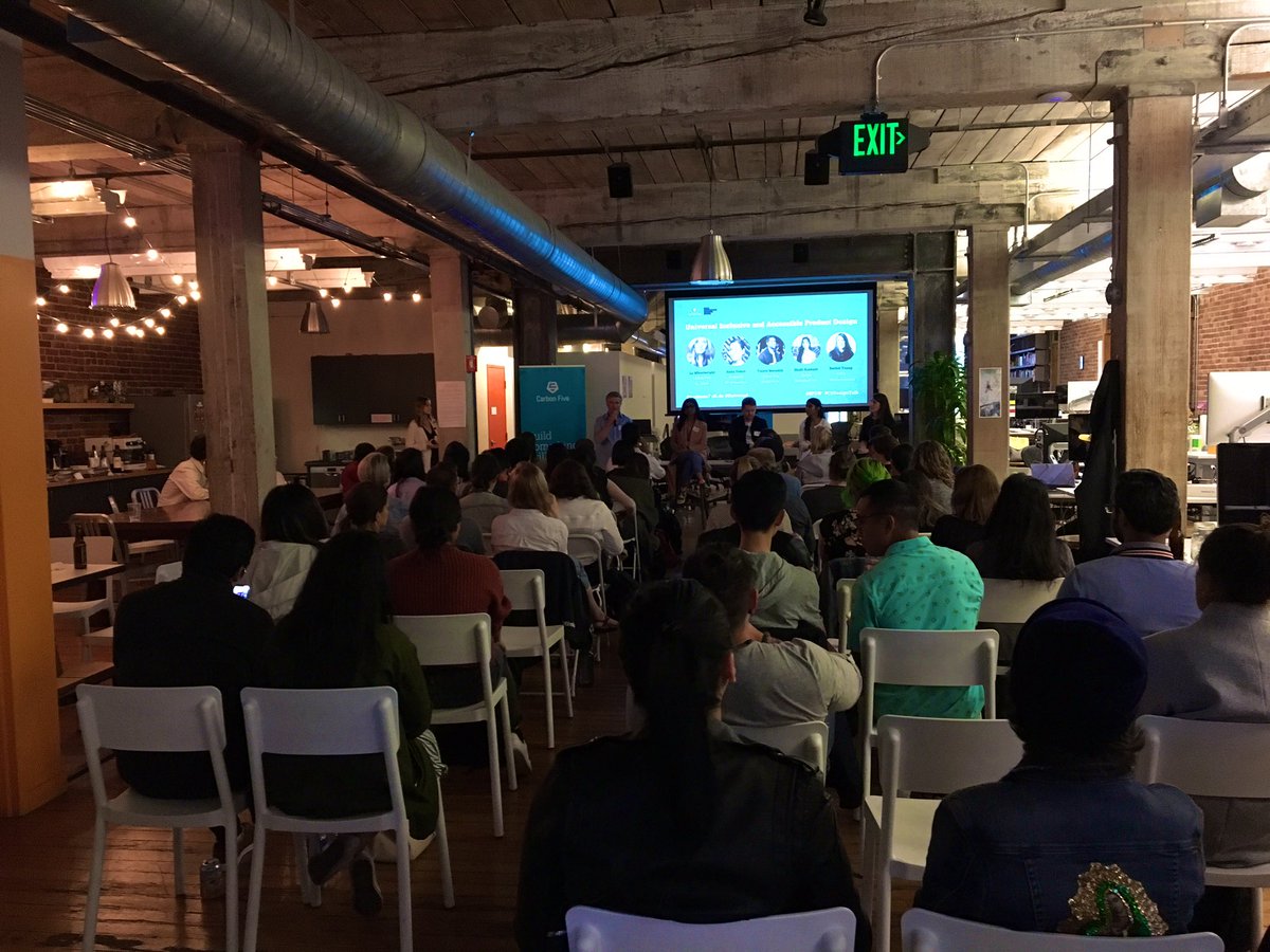 carbonfive's tweet photo. We’re kicking off our #SFDW panel on Universal Inclusive and Accessible Product Design! #C5DesignTalk @msrachelyoung @BabyTreyce @googleaccess @__lobot https://t.co/Zg0EaWNb8B
