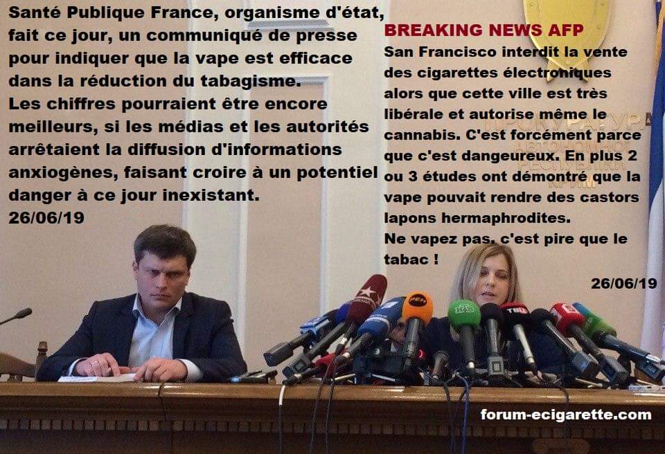 Santé Publique France communique sur la vape le 26/06/19 et ce que la presse titre le même jour...
L'étude / enquête de Santé Publique France : inpes.santepubliquefrance.fr/CFESBases/cata…