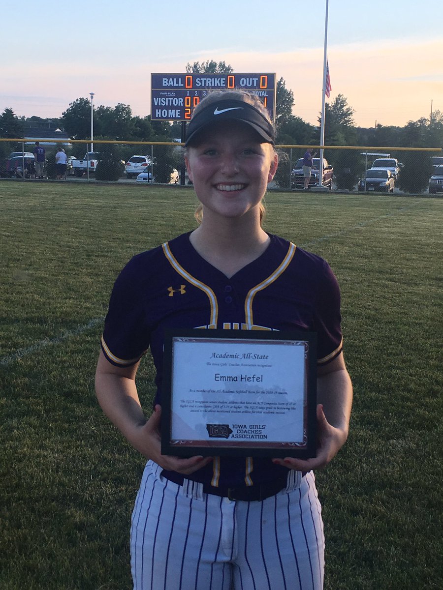 Congrats, <a href="/HefelEmma/">Emm</a>! Emma was selected to the Iowa Girls Coaches Association All-Academic softball team for the 2018-2019 season. This award recognizes senior athletes who have an ACT composite score of 27 or higher and a cumulative GPA of 3.75 or higher. Well deserved #12!