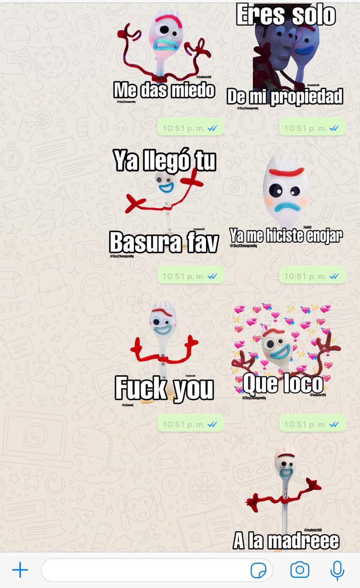 SoyChooqomilq's tweet photo. Mañana segunda parte de stickers de FORKY!❤️😍 en colaboración con @ballolet88 🤠
¿Quien los quiere?🥰 #rt y #fav para pasarlos por los grupos 🤯
#stickers #stickerswhatsapp #whatsappgroup #Forky #ToyStory4 #FelizMiercoles https://t.co/12AAMXpAiq