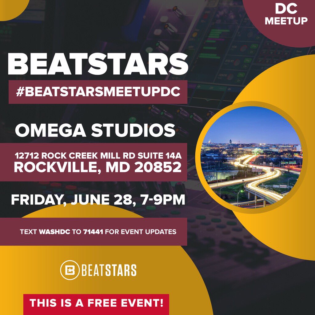 BeatStars's tweet photo. #BeatStarsMeetupDC is going down Friday at Omega Studios 🙌
Come ready to network, play beats and spread positive vibes 🙏
Shout out @DJPhanatic for holding us down 💪 https://t.co/aIhHhUyf4a