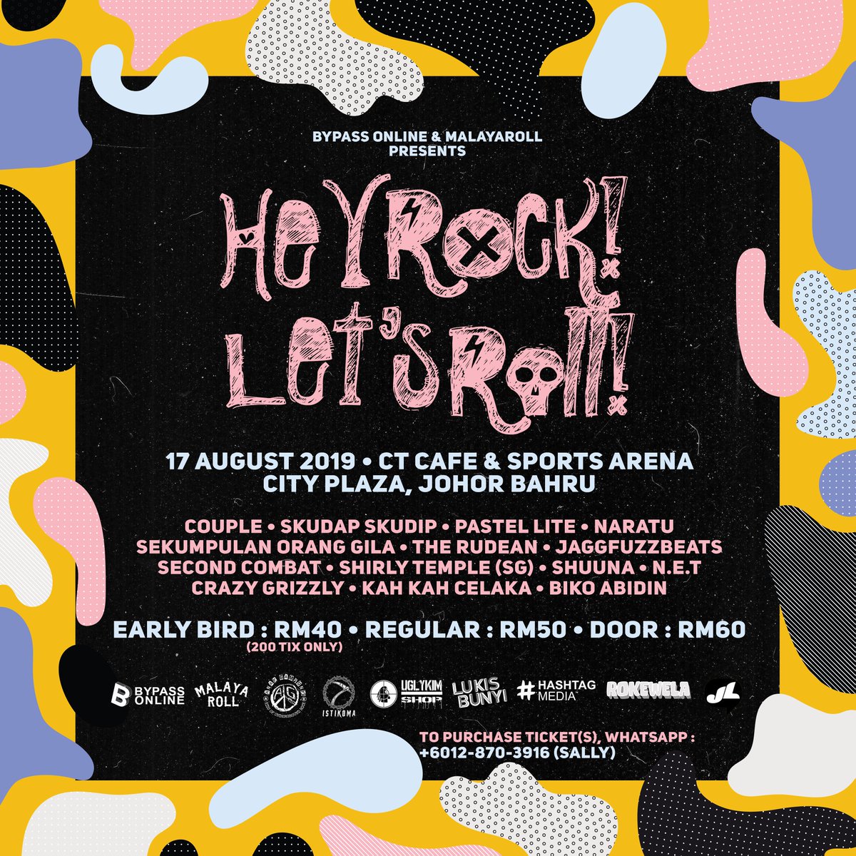 📣 Hey Rock, Let's Roll 2019
📆 17th August 2019
📌 Level 3A, City Plaza
⌚ 12PM till end
🎟 Presale RM40, Normal RM50, Door RM60

🎸 <a href="/wearecouple/">Couple</a>
🎸 <a href="/weareSOG/">Sekumpulan Orang Gila</a>
🎸 <a href="/PastelLite/">Pastellite</a>
🎸 <a href="/skudapskudip/">SKUDAP SKUDIP | 🇲🇾</a>
🎸 <a href="/naratukd/">Naratu</a>
🎸 <a href="/TheRudean_MY/">TheRudean_MY</a>
🎸 @shuunamusic
🎸 <a href="/secondcombathc/">Second Combat</a>

#HeyRockLetsRoll2019