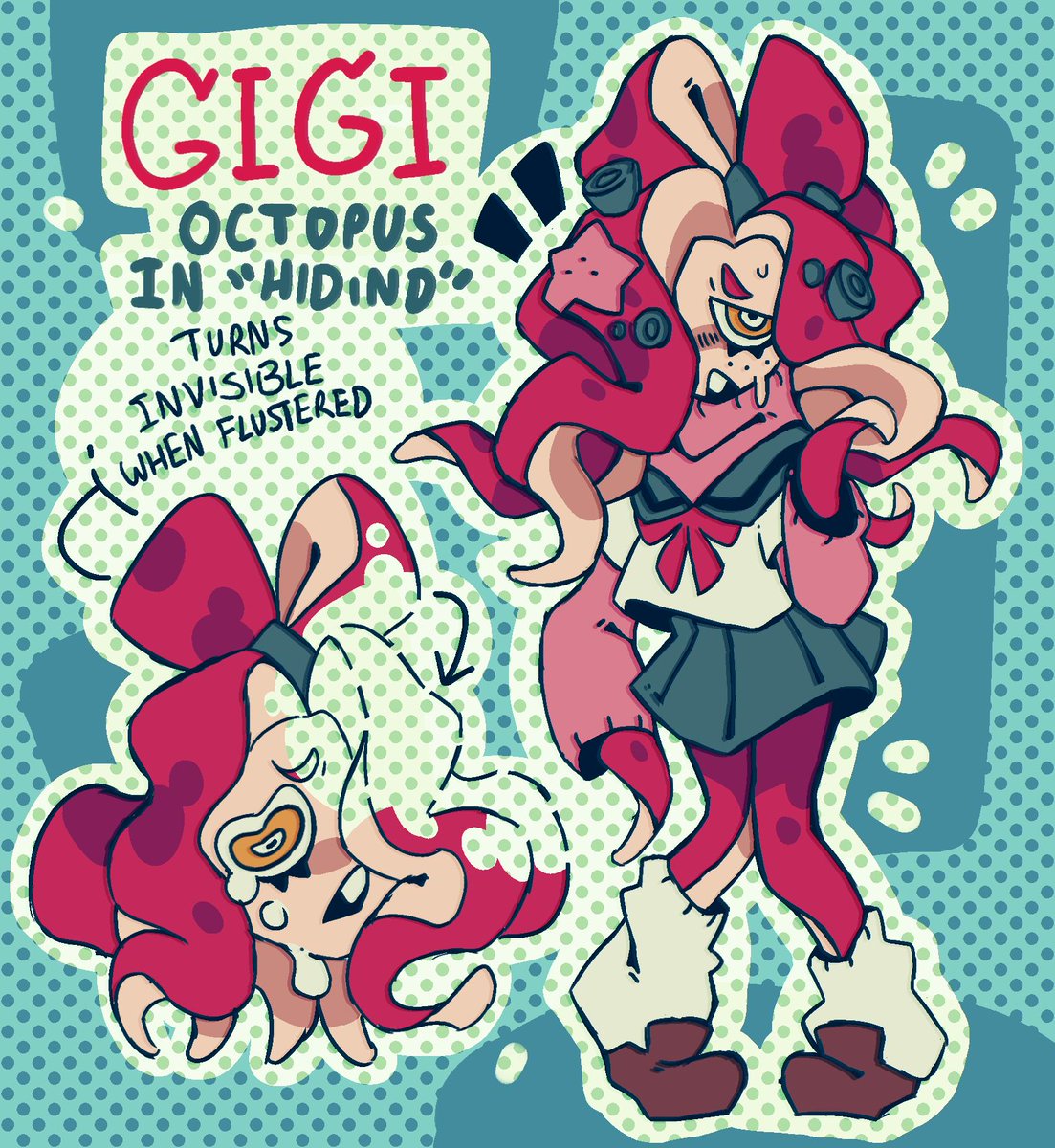 ok one last character sheet plus anatomy thingy, this is gigi their a octopus pretending to be your typical anime school girl but their bad at it and get flustered a lot! 