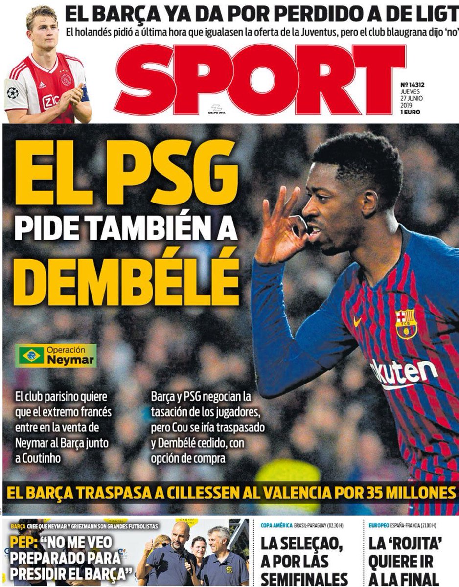 ⚽️ PorPelotas på Twitter: ”Portadas diarios deportivos españoles del Jueves  27 de Junio del 2019 /sU6kHviQ03” / Twitter