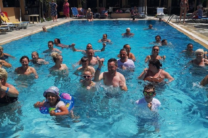 Viv's pool aerobics session in Corfu