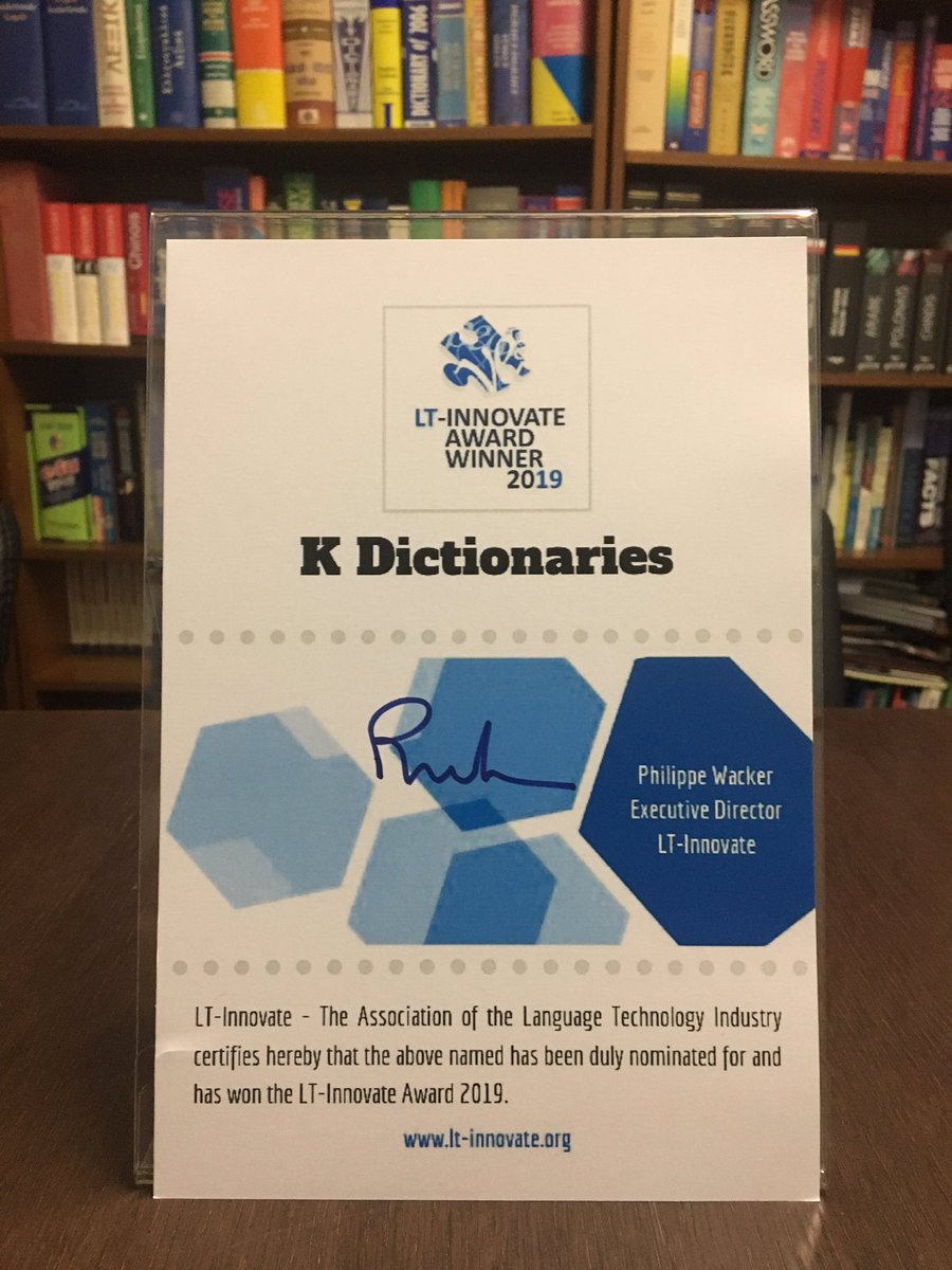 LexicalaAPI's tweet photo. Excited and honored to have won the @LTInnovate award of 2019. https://t.co/RJrIUDaI2w #LTI19 #LTInnovate #languagetechnology https://t.co/dB0uW6RVTs