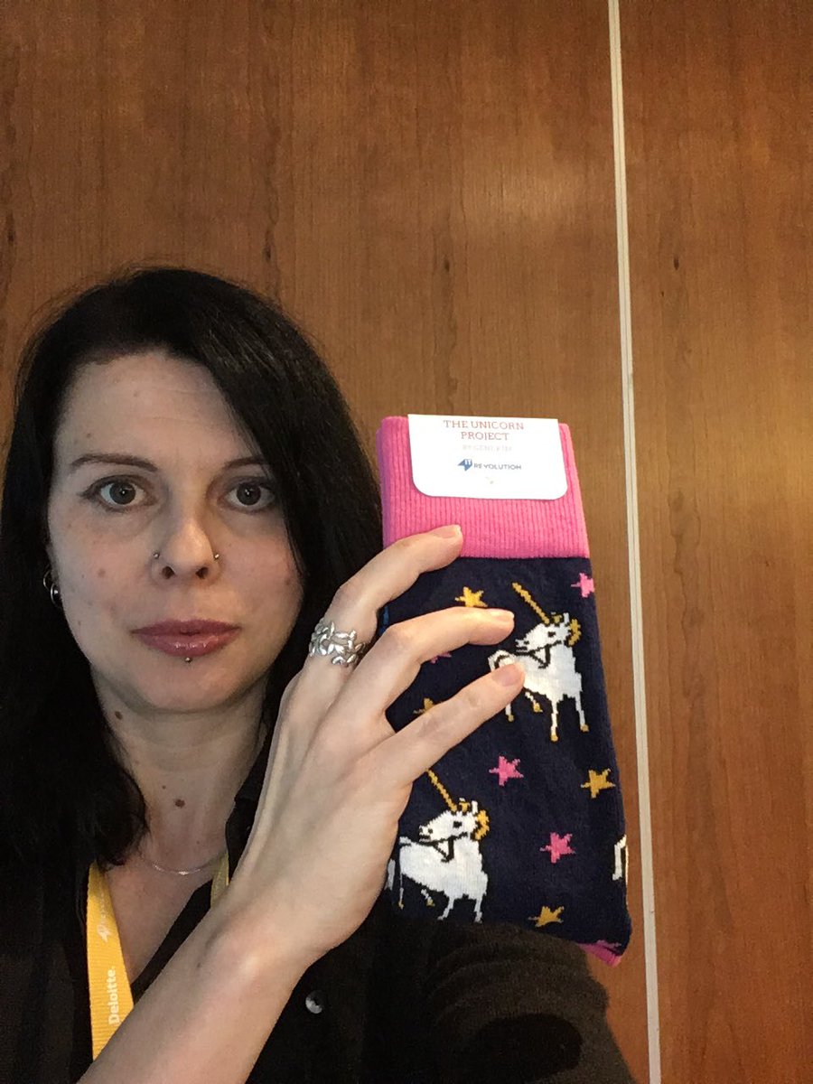 ondayd's tweet photo. RT RealGeneKim "RT holly_cummins: I am so here for the trend of socks for tech swag. Unicorns take a good thing and make it better :) #TheUnicornProject #DOES19 #sockselfie https://t.co/D6Oi1G6ZTz"