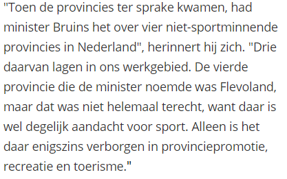 Minister Bruno Bruins sprak over Flevoland als één van de 4 niet-sportminnende provincies in artikel <a href="/SportKnowhowXL/">Sport Knowhow XL</a>. Wij nodigen de minister graag uit om te laten zien wat er in Flevoland allemaal gebeurt op het gebied van sport en bewegen. bit.ly/2ZPejux