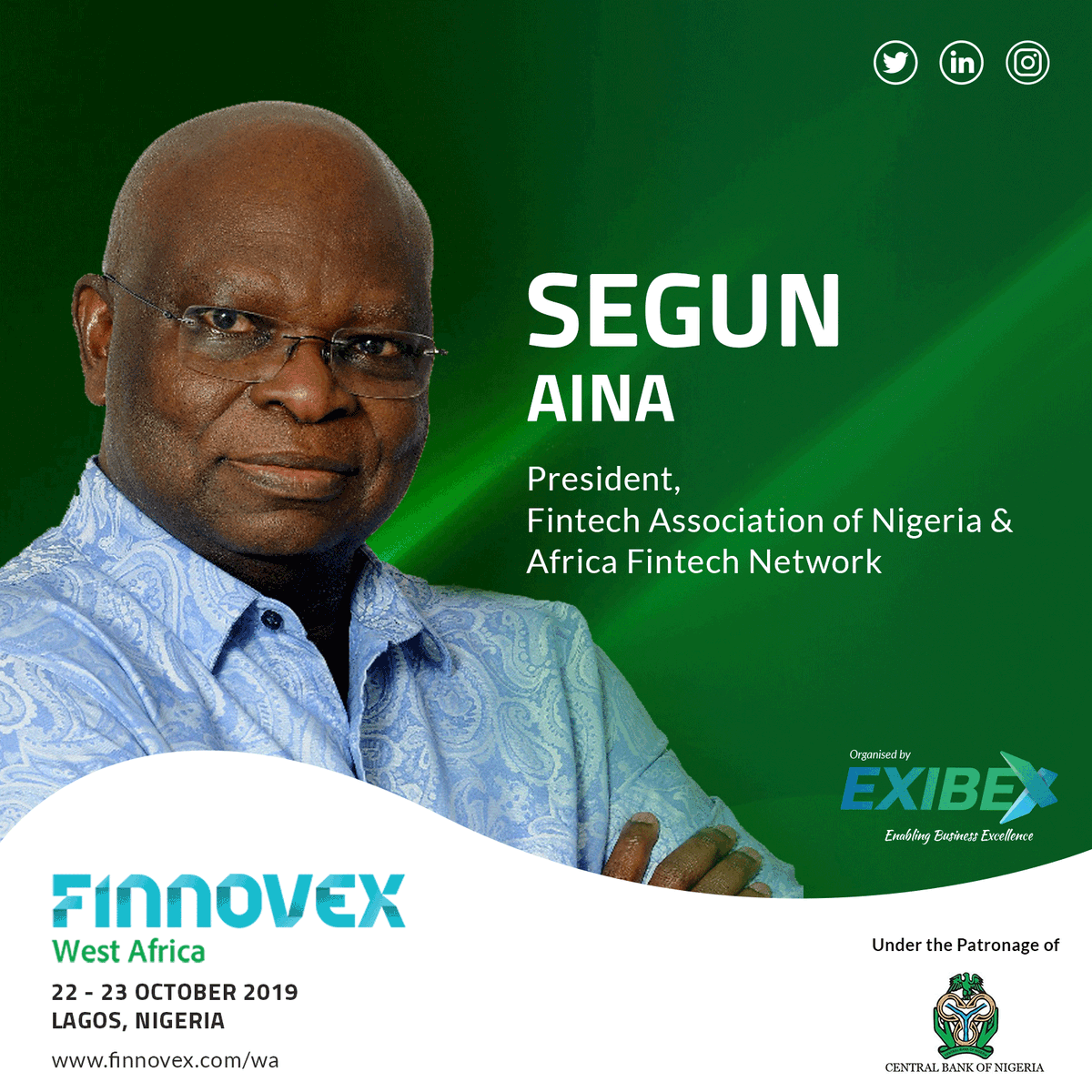 #MeetOurSpeaker #SpeakingAtFinnovex
Segun Aina (<a href="/segunainalaw/">Dr Segun Lawrence Aina</a>), President, <a href="/fintechngr/">FINTECH ASSOCIATION OF NIGERIA</a> &amp; <a href="/AFintechNetwork/">Africa Fintech Network</a> will be speaking at Finnovex West Africa
Join us to meet him, visit finnovex.com/wa for more details.
#finnovex #business #investinthefuture #fintechexcellence