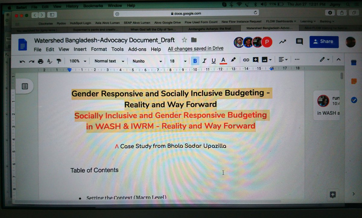 jigmylama's tweet photo. The #Writeshop on #Evidence based #Advocacy for the programme #Watershed:#Empowering #Citizens in #Bangladesh. Day 2. Partners @dorpngo, @WaterAidBD and #GenderAndWaterAlliance  with #Akvo, working to draft the content of the first #Advocacy Paper. @petervdl @hansmerton https://t.co/KfWczhnbvS