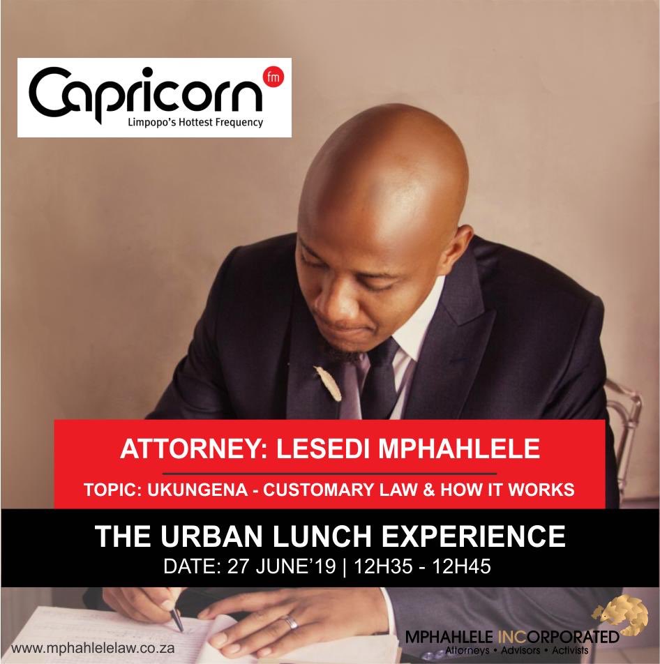MphahleleInc's tweet photo. TUNE IN @ 12:35pm @capricornfm The Urban Lunch Experience #ukungena #legalese ⚖️⚖️⚖️ https://t.co/ibDzAAVHjW