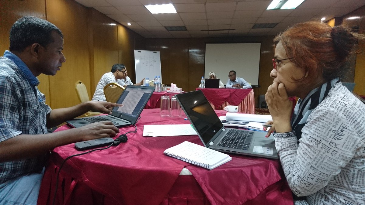 jigmylama's tweet photo. The #Writeshop on #Evidence based #Advocacy for the programme #Watershed:#Empowering #Citizens in #Bangladesh. Day 2. Partners @dorpngo, @WaterAidBD and #GenderAndWaterAlliance  with #Akvo, working to draft the content of the first #Advocacy Paper. @petervdl @hansmerton https://t.co/KfWczhnbvS