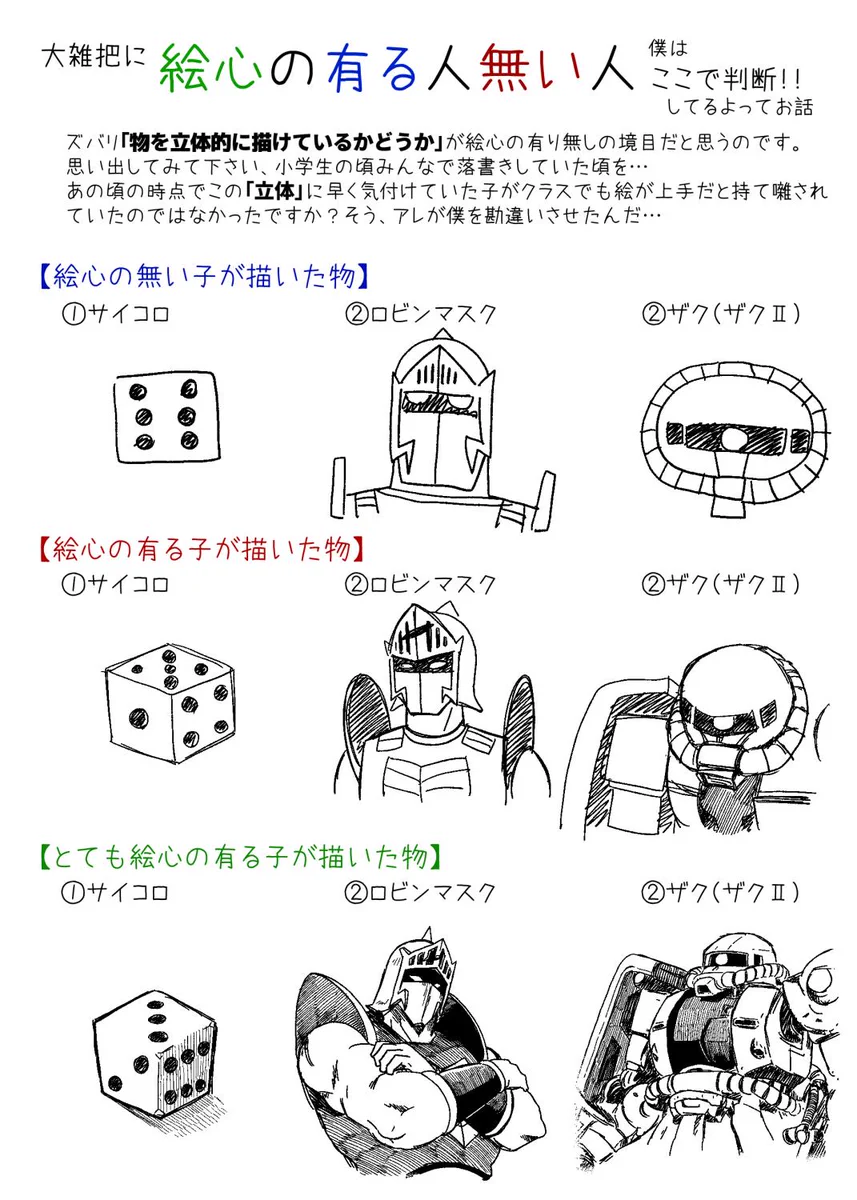 絵心がある人とないひとの違いは？物を立体的に描けるかどうかかもwww