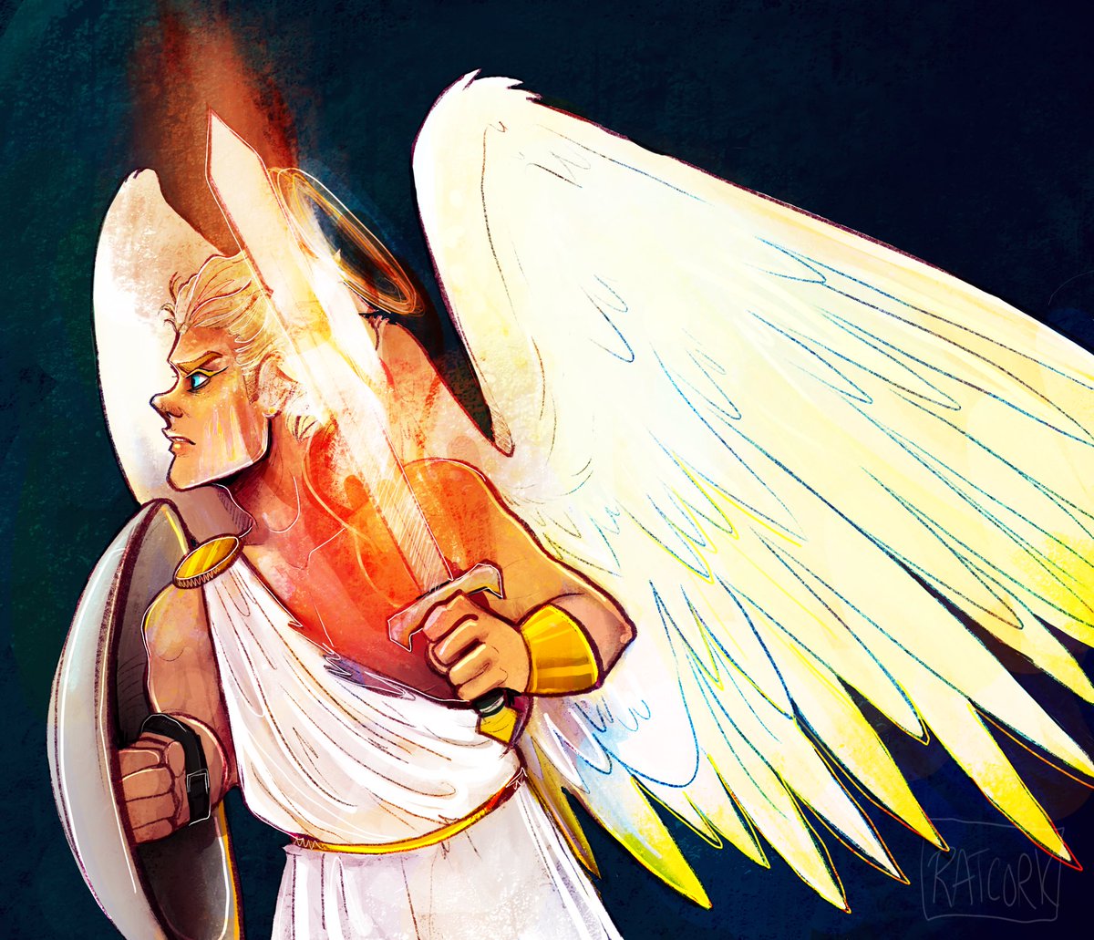 RatCork's tweet photo. As much as I love soft bookstore Aziraphale, I have a mighty need for more badass-flaming-sword-angel-soldier Aziraphale

#goodomens #ineffablehusbands #goodomensart #goodomensfanart #goodomensprime #aziraphale #crowley #ajcrowley #art #digitalart #artistsontwitter https://t.co/It6dwzE1iz