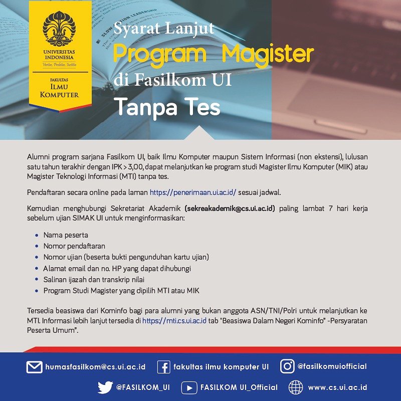 Fasilkom Ui Di Twitter Masuk Program Magister Di Fasilkom Ui Tanpa Tes Begini Syaratnya Pascasarjana Magister Fasilkomui Fasilkom Ui Di Twitter Masuk Program Magister Di Fasilkom Ui Tanpa Tes Begini Syaratnya Pascasarjana Magister Fasilkomui