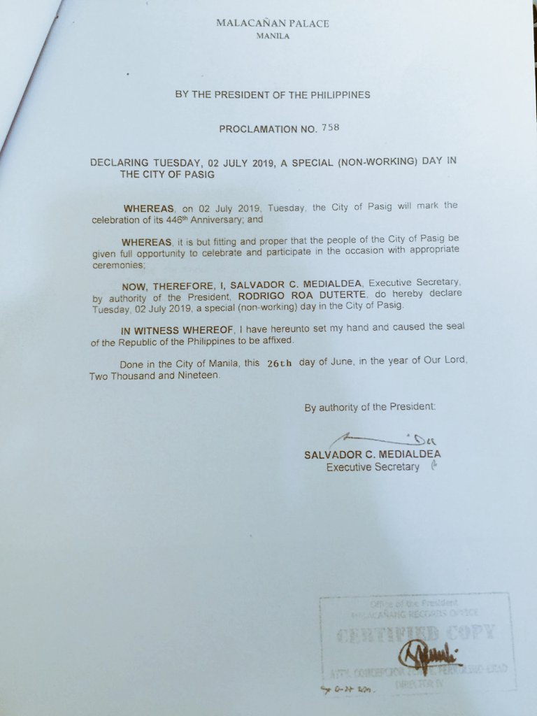 It's official! Walang pasok sa July 2. MALIGAYANG ARAW NG PASIG!