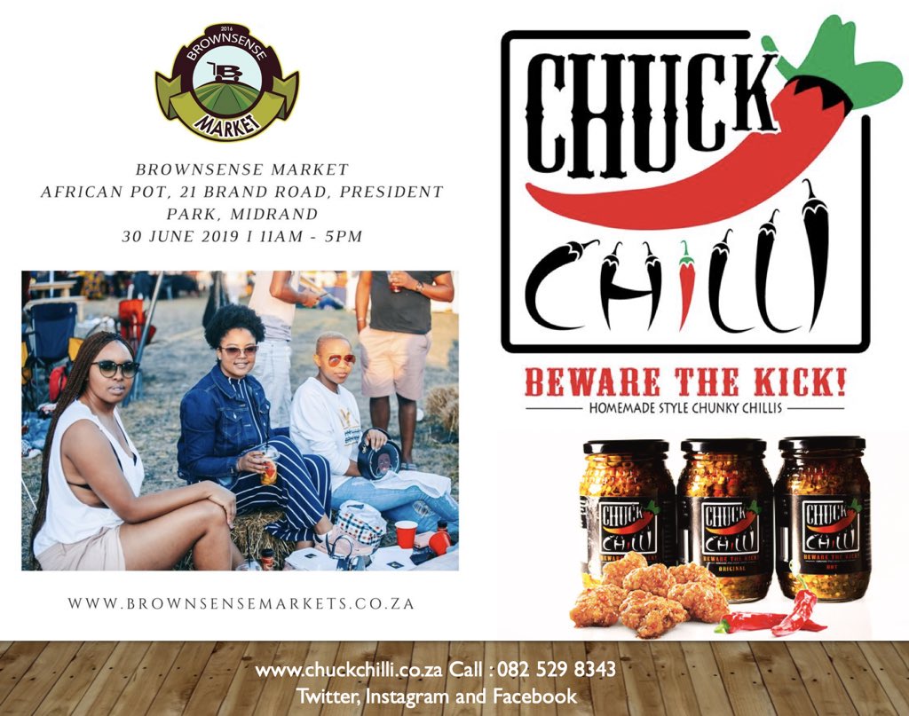 chuckchillifood's tweet photo. Join us this Sunday at the #brownsensemarket  for fun chilled afternoon in the sun full of entertainment and great food. #ChuckChilli #BewareTheKick #ItsChuckTime #BlackChuck #ChuckApproved  #chillirevolution #foodie #foodporn #madeinsa #buylocalza #supportsmallbusiness https://t.co/VESVsAbxV7