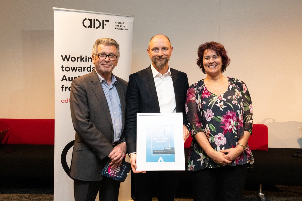 NRCHaus's tweet photo. The team at Victoria's medically supervised injecting room is honoured to receive the Reduction of Harm Award at the 2019 National Alcohol &amp; Other Drugs Excellence &amp; Innovation Awards. We dedicate this to our clients &amp; those who have lost their lives to drug use. @AlcoholDrugFdn https://t.co/hUQuaM60fp