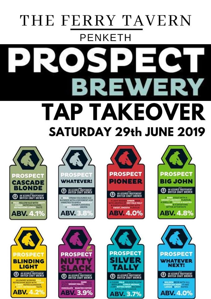 Prospect Brewery tap takeover on Saturday (29th June) at the Ferry Tavern in Penketh