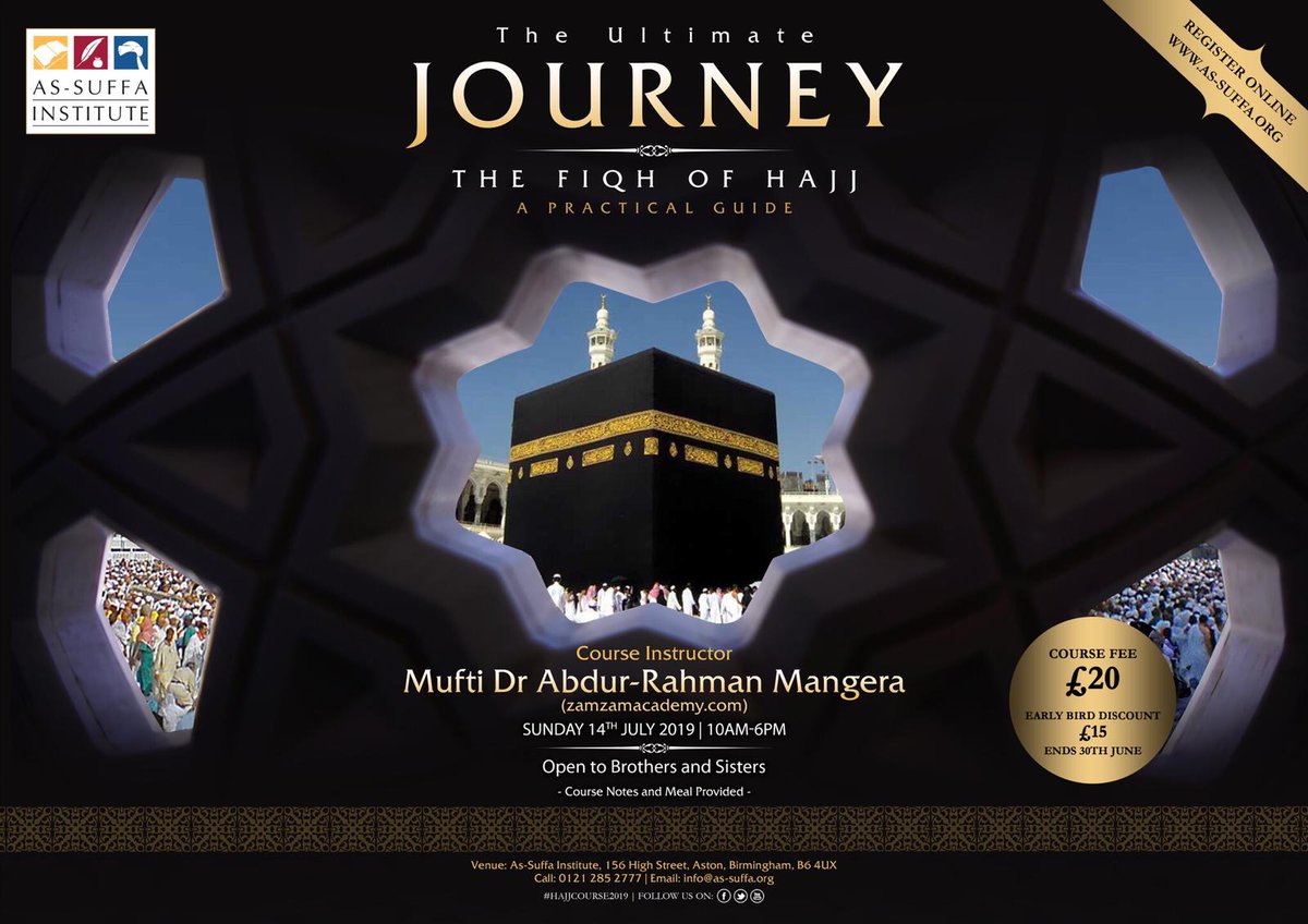 #Hajj tips: fear during your journey...

#Hajj2019 #zamzamacademy #Birmingham #Hayes #hajjseminar 

Sign up for our Hajj seminar today at either Hayes or Birmingham. See posters for more information