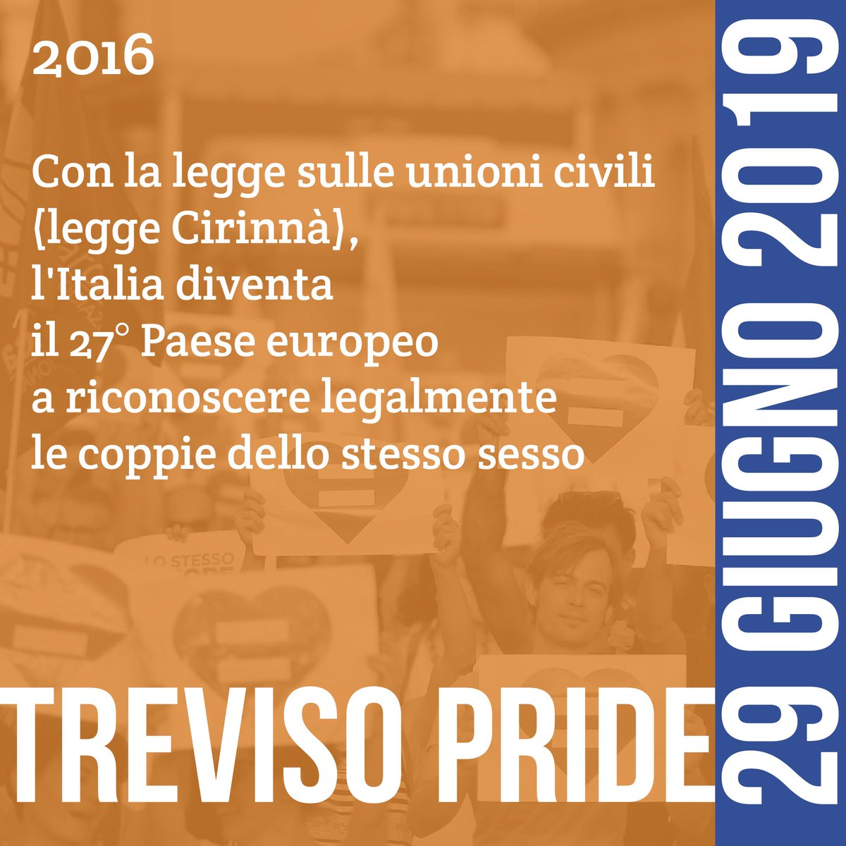 trevisopride's tweet photo. 🌈🦁🦁🦁🌈 In attesa di #TvPride19 ripercorriamo le nostre battaglie e le nostre conquiste a 50 anni da Stonewall: 2016 approvazione legge #unionicivili promossa da @MonicaCirinna  
Il 29 GIUGNO tutt* a #TREVISO! #TrevisoPride #WeAreEverywhere #Pride  #Pride2019 #EqualRights https://t.co/9mB8CYwamW